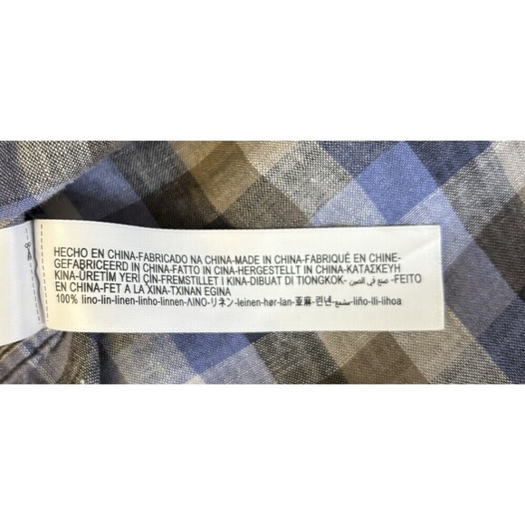 MASSIMO DUTTI 100% Linen Long Sleeve Button Up Shirt Men’s XL Blue Checkered - Picture 7 of 10